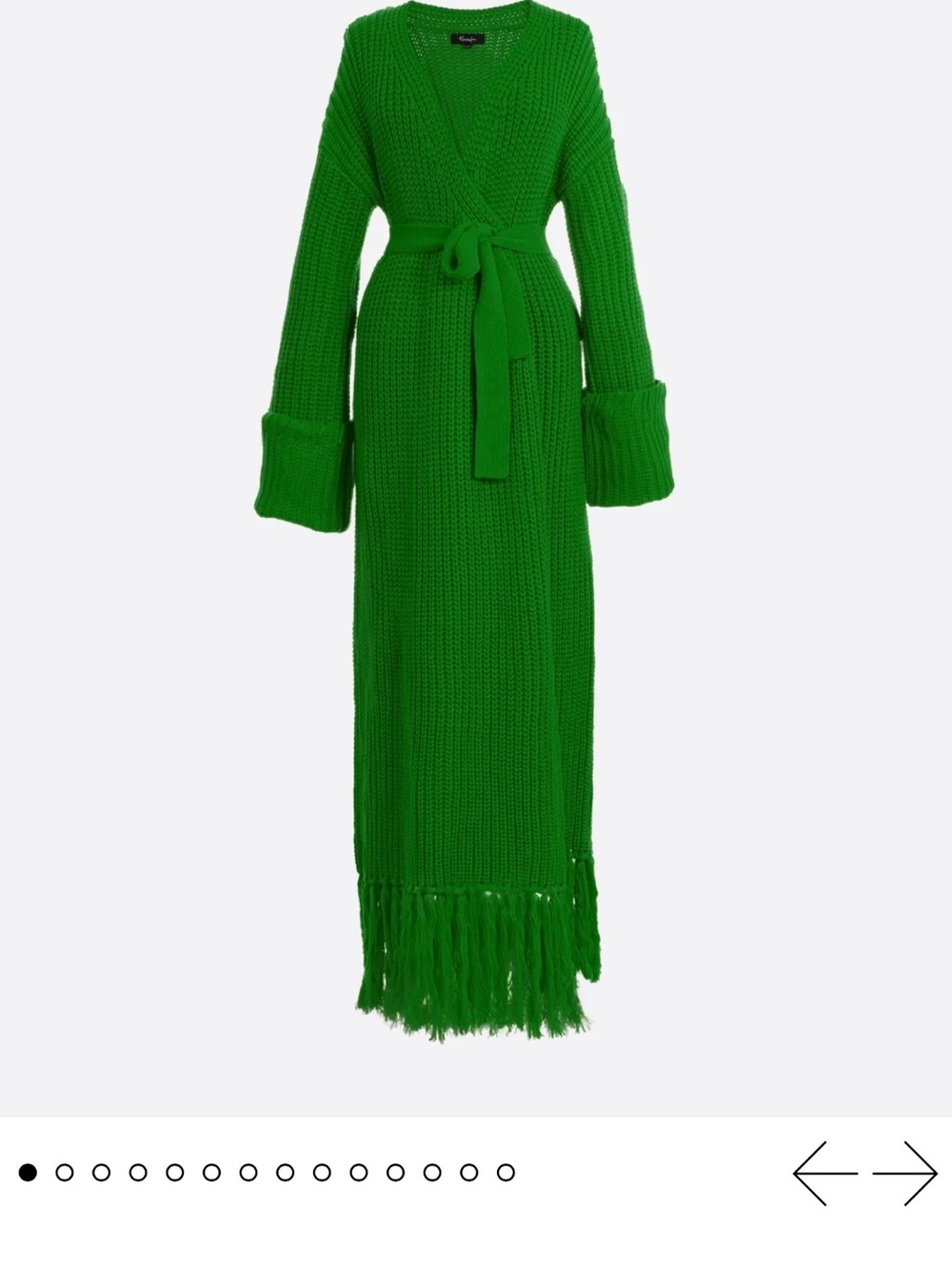 Hanifa Emerald Green Long Knit Wrap Maxi Dress with Fringe